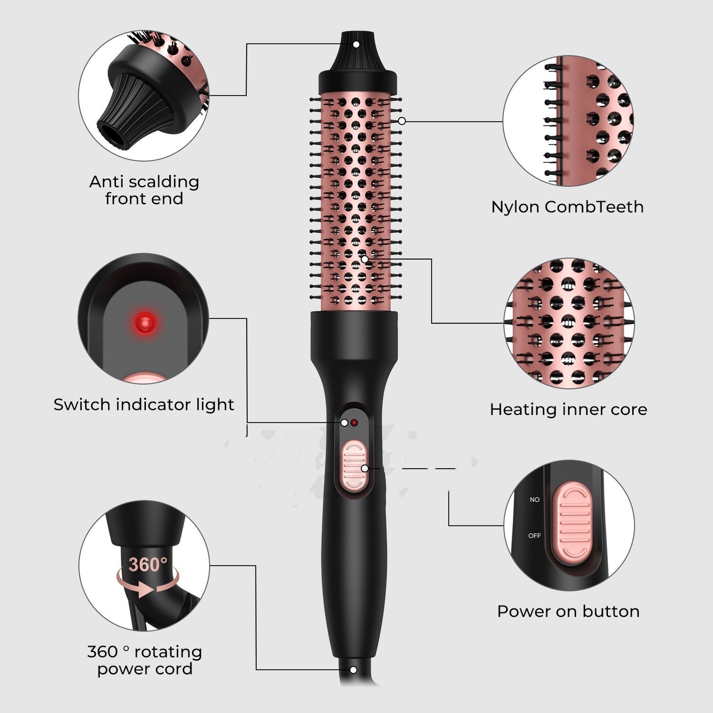 J.founder 3-in-1 Hair Styler Brush – Straighten, Curl & Volumize