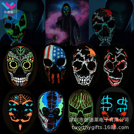 Sindley 3D Cold Light Luminous Mask Halloween Dead Day Party Props Cold Light Film LED Luminous Mask