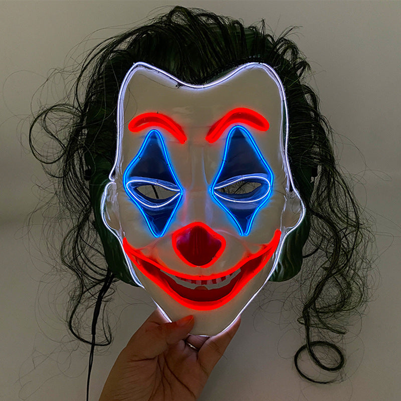 Halloween Return Horror LED Bat Clown With Green Hair Glow Mask Masquerade Cos Party Props