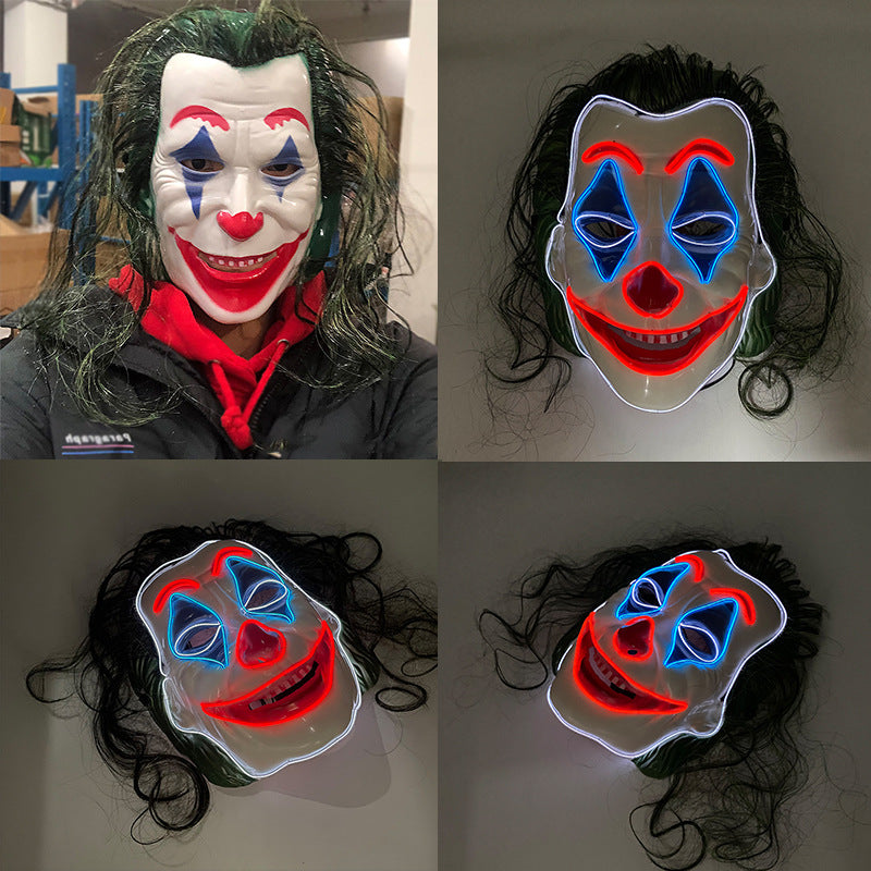 Halloween Return Horror LED Bat Clown With Green Hair Glow Mask Masquerade Cos Party Props