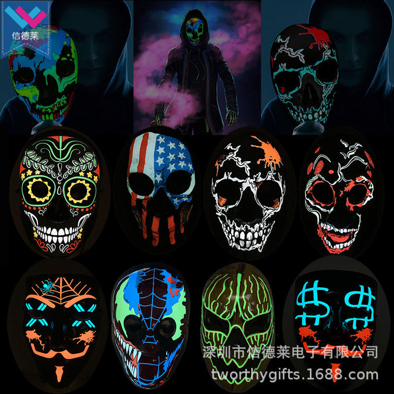Sindley 3D Cold Light Luminous Mask Halloween Dead Day Party Props Cold Light Film LED Luminous Mask