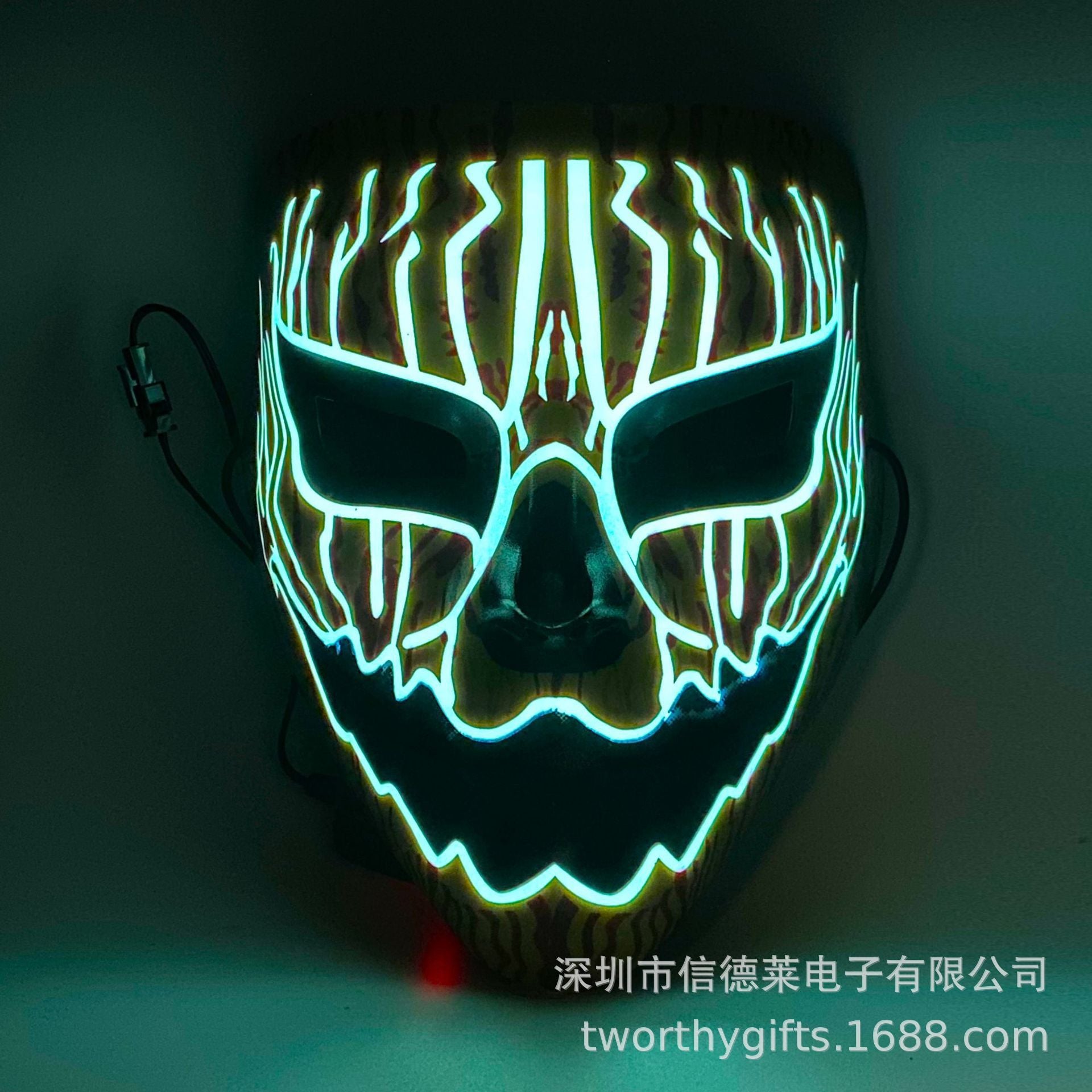 Sindley 3D Cold Light Luminous Mask Halloween Dead Day Party Props Cold Light Film LED Luminous Mask