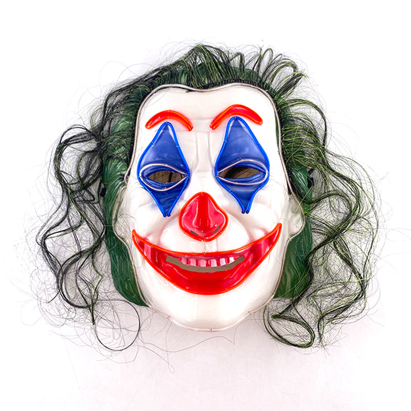 Halloween Return Horror LED Bat Clown With Green Hair Glow Mask Masquerade Cos Party Props