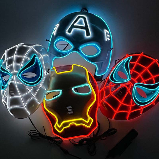 Led Luminous Cold Light El Plastic Spiderman Mask Iron Man Captain America Marvel Party Performance Props
